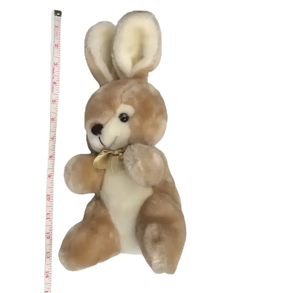 Vintage America Wego Bunny Rabbit Plush 13'' 1982 Tan White w/ Gold Bow